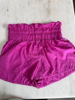 FP Movement by Free People High-Waist Smocked Shorts in Bright Pink